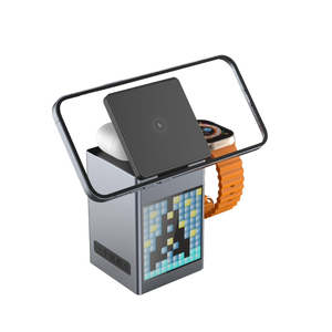 Chargeur sans fil magnétique multifonction 15W à LED RGB <span class=keywords><strong>avec</strong></span> animation de pixels personnalisable, support de charge rapide, haut-parleur, alarme, montre intelligente - Product Image 1