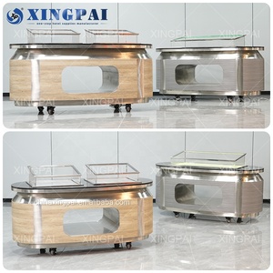 Table de buffet mobile personnalisée en acier inoxydable avec plateau en marbre, XINGPAI Dubaï / Hôtel arabe, banquet, restauration - Product Image 4