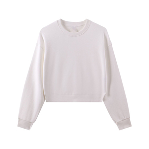 Sudadera Corta de Felpa Francesa Gruesa para Mujer, Estilo Moderno, Color Sólido, Sin Capucha, Personalizable, Deportiva - Product Image 3