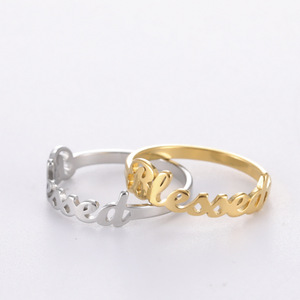 Anillos benditos religiosos de acero inoxidable al por mayor a <span class=keywords><strong>la</strong></span> moda para mujer, anillos de oración de Buena Esperanza chapados en oro de 18 quilates para hombre, regalos de joyería - Product Image 1