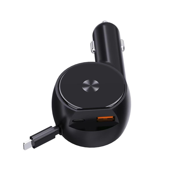 New Trending 60W PD Fast Car Charger 3-in-1 Retractable Stretch Cable Type-C USB Multi Port Mobile Phone Charger