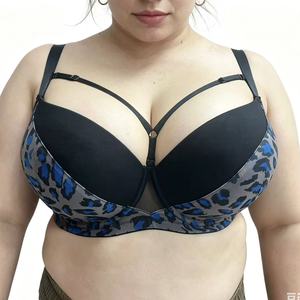 Sujetador con estampado de leopardo, talla grande, cómodo, transpirable, para uso diario, para todas las estaciones, con aros, acolchado y con tirantes ajustables - Product Image 1