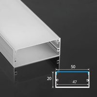Profilés LED en aluminium 6063 T5 en gros avec diffuseur, largeur 50 mm, hauteur 20 mm, découpables