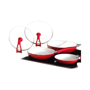 Ensemble de casseroles en aluminium de qualité supérieure, moderne, durable et écologique, 5 pièces, couvercle en verre transparent, poignée en bakélite amovible - tailles 28/20 cm pour tous - Product Image 3