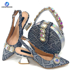 Ý Chất Lượng Cao PU Thấp Gót Phụ Nữ Giày <span class=keywords><strong>Set</strong></span> Với Mở Toe Zip Đóng Cửa Mùa Hè Đám Cưới Của Phụ Nữ Phù Hợp Với Túi <span class=keywords><strong>Set</strong></span> Với Đá - Product Image 5