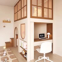 Lit mezzanine moderne JS avec escalier de rangement, bureau intégré et bibliothèque - Cadre en bois massif, mobilier multifonctionnel pour chambre d'enfant