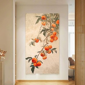 Peinture à l'huile peinte à la main de style chinois, kaki symbolisant la bonne fortune, effet visuel 3D, art traditionnel pour entrée et salon - Product Image 4
