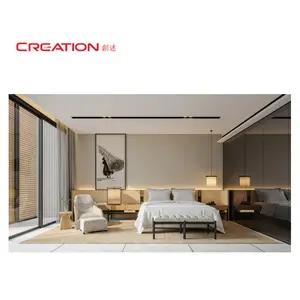 CREATION Bali-Hotel complejo turístico, cama de Hotel con diseño contemporáneo de lujo, chapa de madera de roble claro, con decoración de ratán