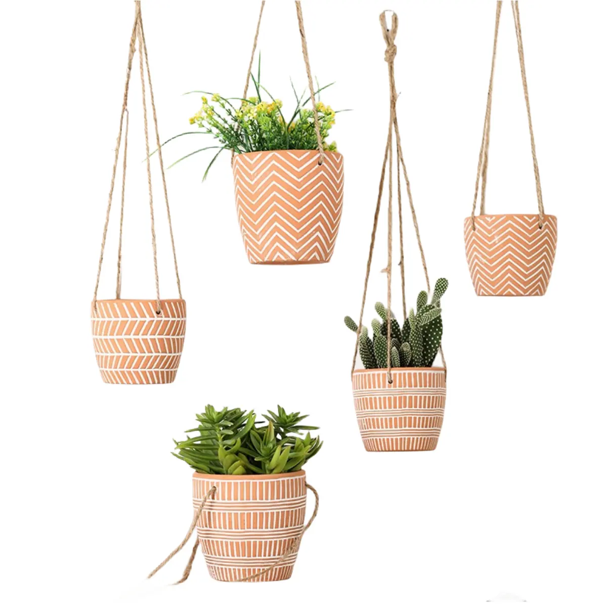 Terracotta pot Pot with Rattan Rope Hanging Planter flower pots planters, Home Wall Decor, Self-Watering Hanging Basket