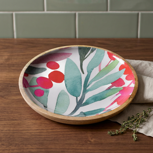 Assiette décorative ovale en bois avec motif végétal peint à la main, style bohème, pour servir ou décorer - Product Image 2