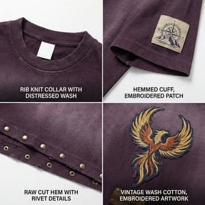 Camiseta unisex de algodón 100% de alto gramaje TKAN913D con logo personalizado, estilo vintage, lavado ácido, corte holgado, ideal para streetwear, a bajo precio. - Product Image 2