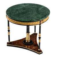 Table d'appoint ronde en bois massif de luxe avec plateau en marbre naturel vert, ensemble de salon de haute qualité