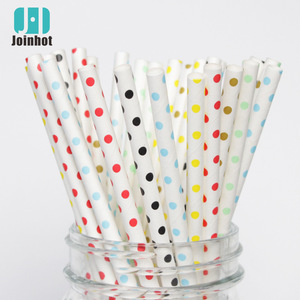 White Paper Straws With Colorful Dots Disposable Eco Friendly For Party Wedding - Product Image 5