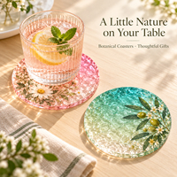 Sous-verres en acrylique CNAWO à effet d'ondulation d'eau, couleurs dégradées translucides, motifs floraux personnalisés, ronds de 100 mm, impression UV inversée