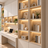 Bibliothèque en bois sur mesure moderne avec bureau intégré, armoire de rangement LED, meuble gain de place pour salon, bureau à domicile, chambre