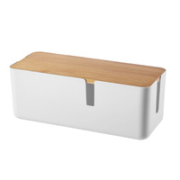 Boîte de gestion des câbles avec couvercle en bambou, boîte à câbles blanche, petit organisateur de câbles pour dissimuler les câbles de protection contre les surtensions, les câbles de bureau et de télévision
