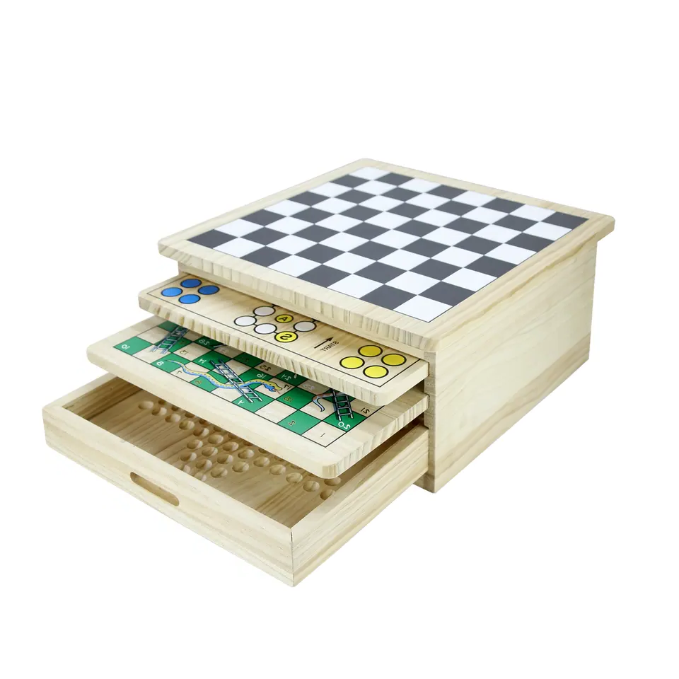 Multifunción de madera 15 en 1 o 10 en 1 Juego de juegos ajedrez backgammon Ludo Checker Sanke escalera mancala