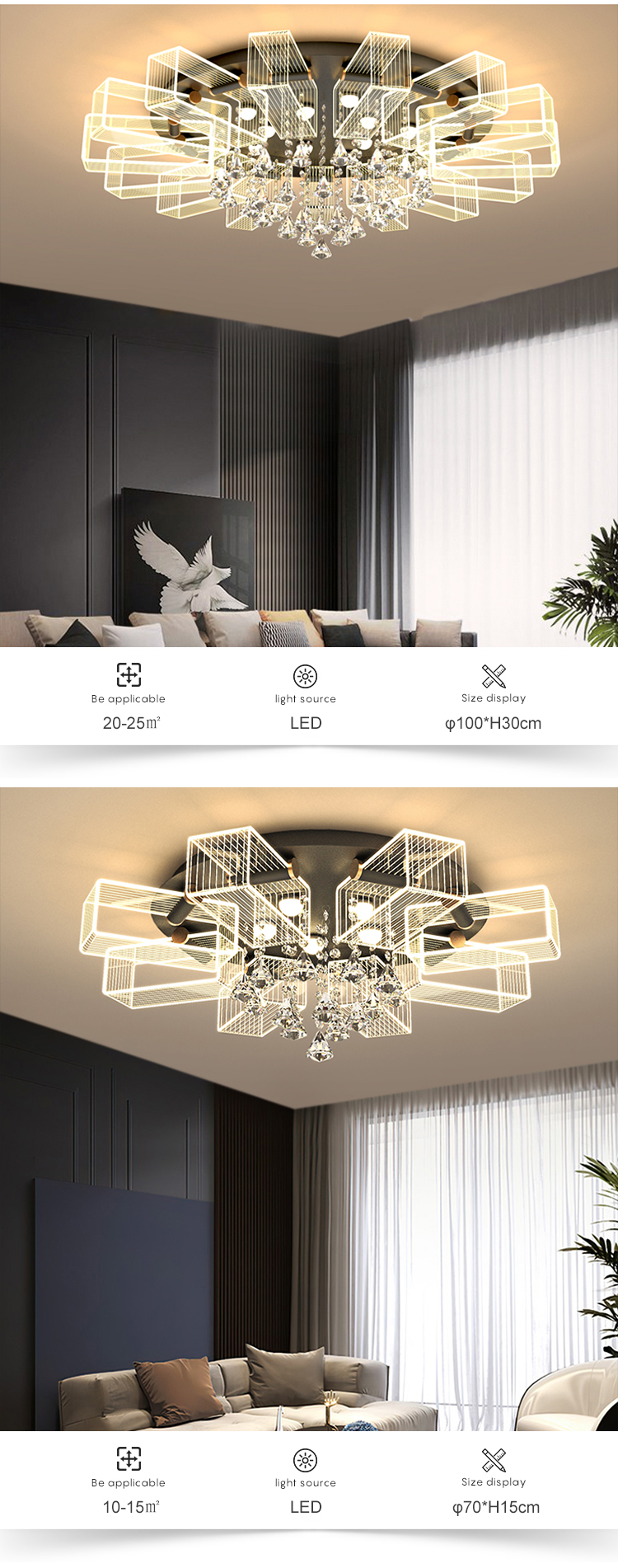 High Quality Indoor Luxury Decoration Acrylic Bedroom Living Room Modern LED Ceiling Lamp