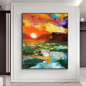 Home and Bedroom Decoration Sunset Scenery Handmade Abstract Wall Art hand painted made abstract art painting
