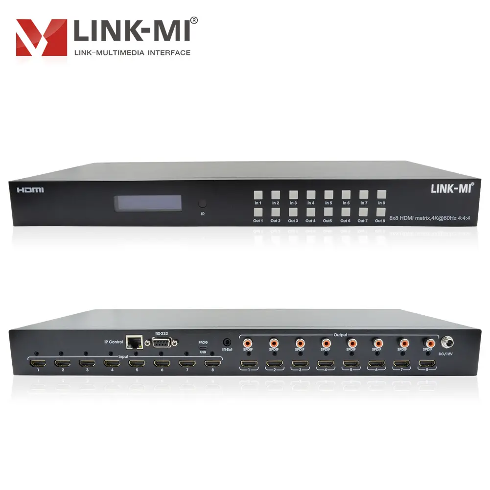 SPDIF ses 4K @ 60Hz IR RS232 IP veya Web GUI kontrol desteği 3D, HDR10, HDCP LINK-MI HDMI matris değiştirici ile 2.2 8x8 HDMI 2.0