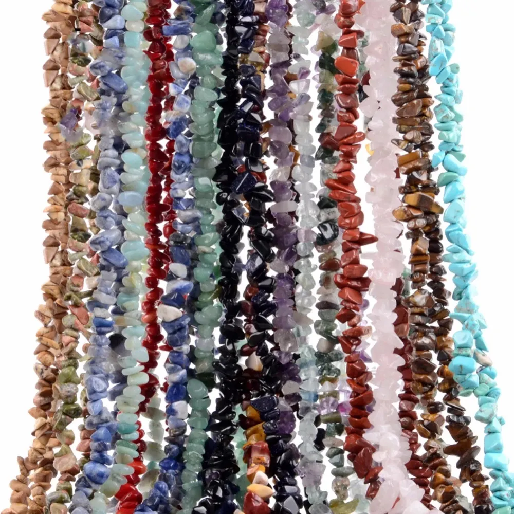 JIELI 34" Tumbled Chips Irregular Shaped Drilled Gemstone Stone Beads in Strand for DIY Jewelry Making Necklace Bracelets