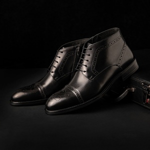 New Fashion Men's Genuine Leather Business Formal <b>Boots</b> Brogue Carved Design Lace up Pointed Toe Leather <b>Boots</b> - Product Image 2