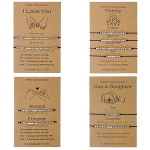 Gran oferta, pulsera de acero inoxidable con código Morse familiar a juego de distancia ajustable para regalos de <span class=keywords><strong>hijo</strong></span> y mamá - Product Image 1