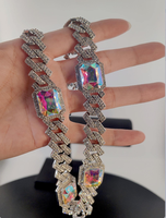 Chaîne de mode pour hommes Hip Hop plaqué argent avec collier de pierres précieuses Bling Rhinestone Crystal Diamond Miami Cuban Link