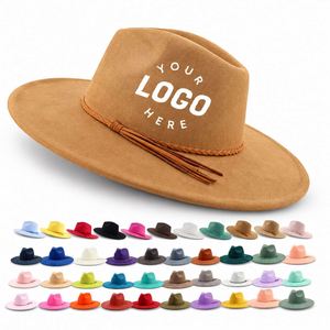 Custom Wide Brim Fedora Women Faux Suede Rancher Fashion Western Boho <b>Hat</b> With Logo - Product Image 1