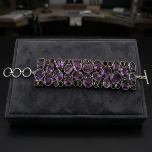 Women's 925 Silver Charm <b>Bracelet</b> with <b>Amethyst</b> Water Drop Bezel Set Classic Style Everyday Wear Gift Jewelry Silver Plated - Product Image 3