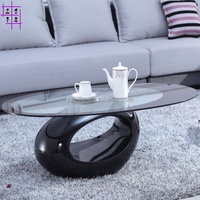 Mesa de Centro Elegante para Sala de Estar, Mesa de Centro Moderna con Tapa de Vidrio, Mesa de Té Elíptica de Fibra de Vidrio