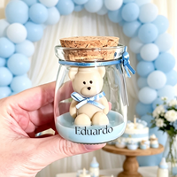 Bougie parfumée originale en verre avec étiquette personnalisée, motif ours, en soja, avec bouchon en bois et ruban, pour cadeaux de bébé garçon, bébé fille, faveurs de fête