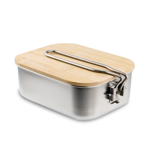 Kit de 2 boîtes à repas portables en acier inoxydable pour l'extérieur avec couvercles en bois - Product Image 3