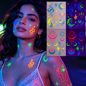 Autocollants corporels phosphorescents, série Boho <span class=keywords><strong>Soleil</strong></span> <span class=keywords><strong>Lune</strong></span> Serpent Œil Maléfique, tatouages temporaires lumineux pour adultes - Product Image 2