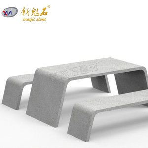 Nuevos Materiales de Construcción en Piedra, Banco de Terrazo, Componente GRC, Asiento para Parque al Aire Libre, Resistente al Agua y a las Manchas, Personalizable, Blanco Gris - Product Image 5