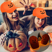 Cappello in Denim LED Luminoso per Feste di Halloween, Effetto Perlescente, Denti di Zucca, Luce LED Arancione, Regolabile