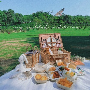 Bộ giỏ picnic cách nhiệt di động bằng mây đan với kỹ thuật sơn mài, dùng cho cắm trại ngoài trời và nhà bếp, bộ quà tặng đầy đủ - Product Image 4