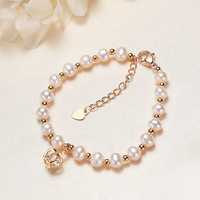 Gelang Mutiara Air Tawar 5-6mm Grosir, Berlapis Emas, Dapat Disesuaikan, Warna Pink Putih, Mutu AAAAA, Perhiasan Hadiah Pernikahan Wanita