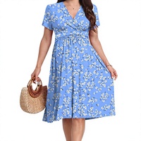 Robe de maternité vintage DreamGlee, robe enveloppante pour baby shower, allaitement, motif floral, midi, lavable, bleu et blanc, taille L