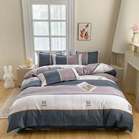 Parure de lit 4 pièces en tissu polyester brossé durable, imprimé floral réactif, draps plats, housse de couette 4