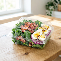 Boîte à salade en plastique PET de qualité alimentaire, transparente, avec couvercle à charnière, emballage en forme de coquille pour salade fraîche, sushi, nouilles, plats à emporter