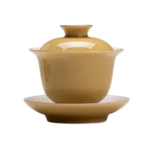 Cadeau personnalisé pour tasses et bols à thé Kung Fu faits à la main avec couvercles en céramique émaillée de couleur unie et services à thé