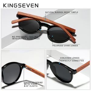 KINGSEVEN Unisex 5791 gafas de sol redondas hechas a mano aleación Natural Bubinga marco de madera polarizado para hombres y mujeres - Product Image 4