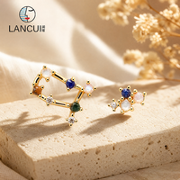 Boucles d'oreilles clous Star Line, design deux pièces, serties de zircons ronds, en laiton doré, bijoux du zodiaque, boucles d'oreilles clous du zodiaque