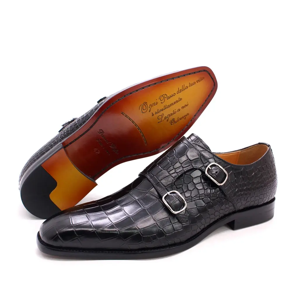 Sapato masculino de luxo fecho de crocodilo, social, sapatos de couro formal de escritório, slip-on