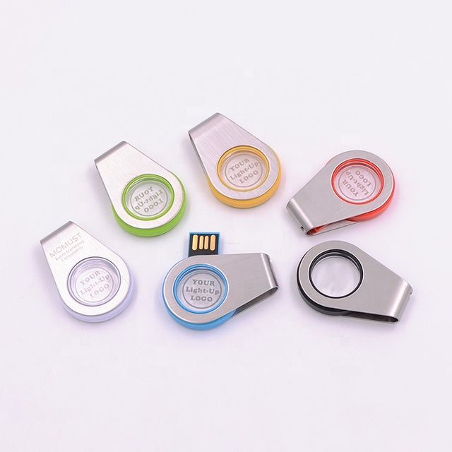 Top Sales 100% Original Brand Custom logo Metal Usb Memory Sticks Mini Swivel Acrylic Crystal Board with Light up logo Usb