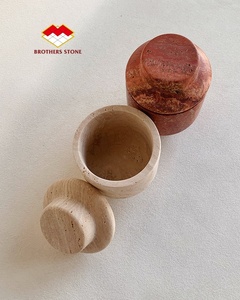 Barattolo Contenitore in Travertino <span class=keywords><strong>Beige</strong></span> e Rosso con Coperchio, Stile Wabi-sabi, in Pietra Naturale per Bagno e Decorazione Morbida di Ville - Product Image 6