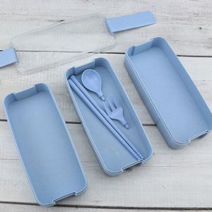 Wheat Straw Grade Material Leak Proof 3 Layer Container Food Plastic Bento Student Lunch <b>Box</b> With Spoon and Fork - Product Image 2