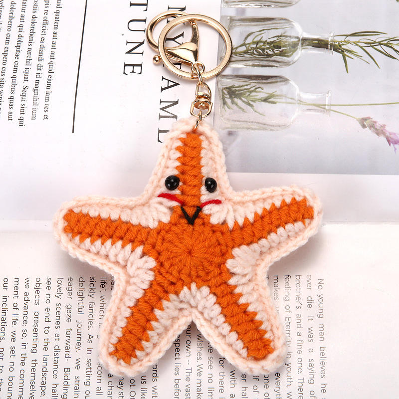 Green2-Crochet Starfish keychain