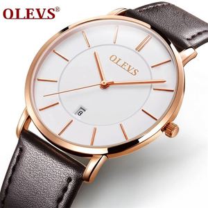 Reloj de Pulsera Deportivo OLEVS de Lujo para Hombre 2025, de Cuarzo con Pantalla Analógica y Fecha, Casual, Correa de Cuero Genuino, Fino y Apto para Natación - Product Image 3